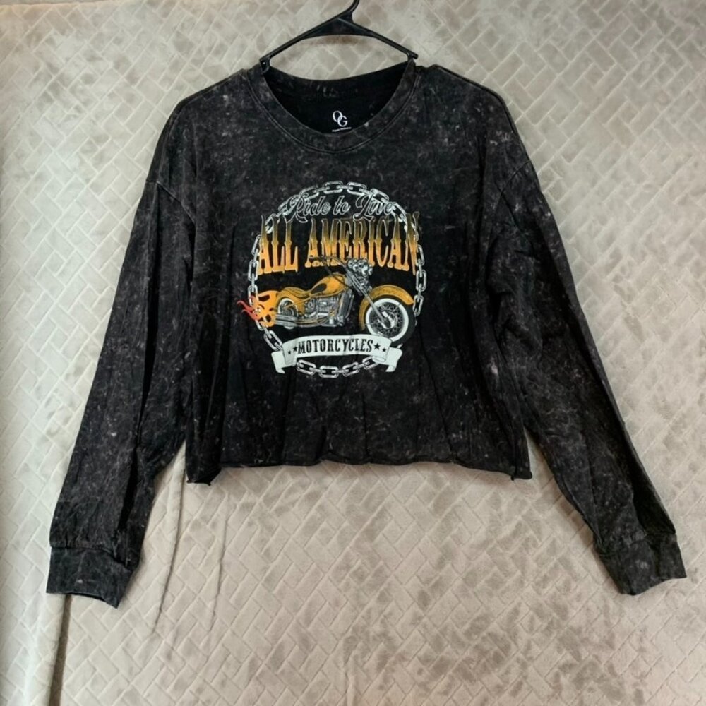 Organic Generation Women M Shirt Long Sleeve Crop Graphic Print Motorcycle Biker